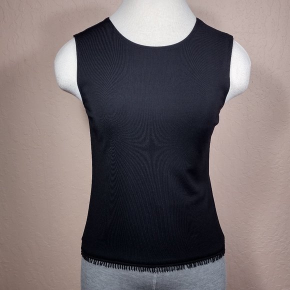 Casual Corner Tops - Black Tank Top with Beading Trim at the Bottom